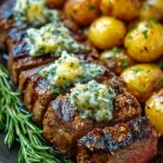 Grilled Faux-Filet (Striploin Steak) with Garlic Herb Butter & Crispy Potatoes